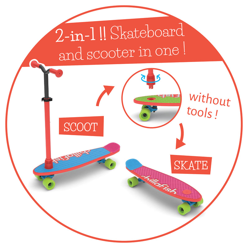Chillafish - SKATIESKOOTIE: Four-wheeled customisable scooter and skateboard in one! (Red)-Binky Boppy
